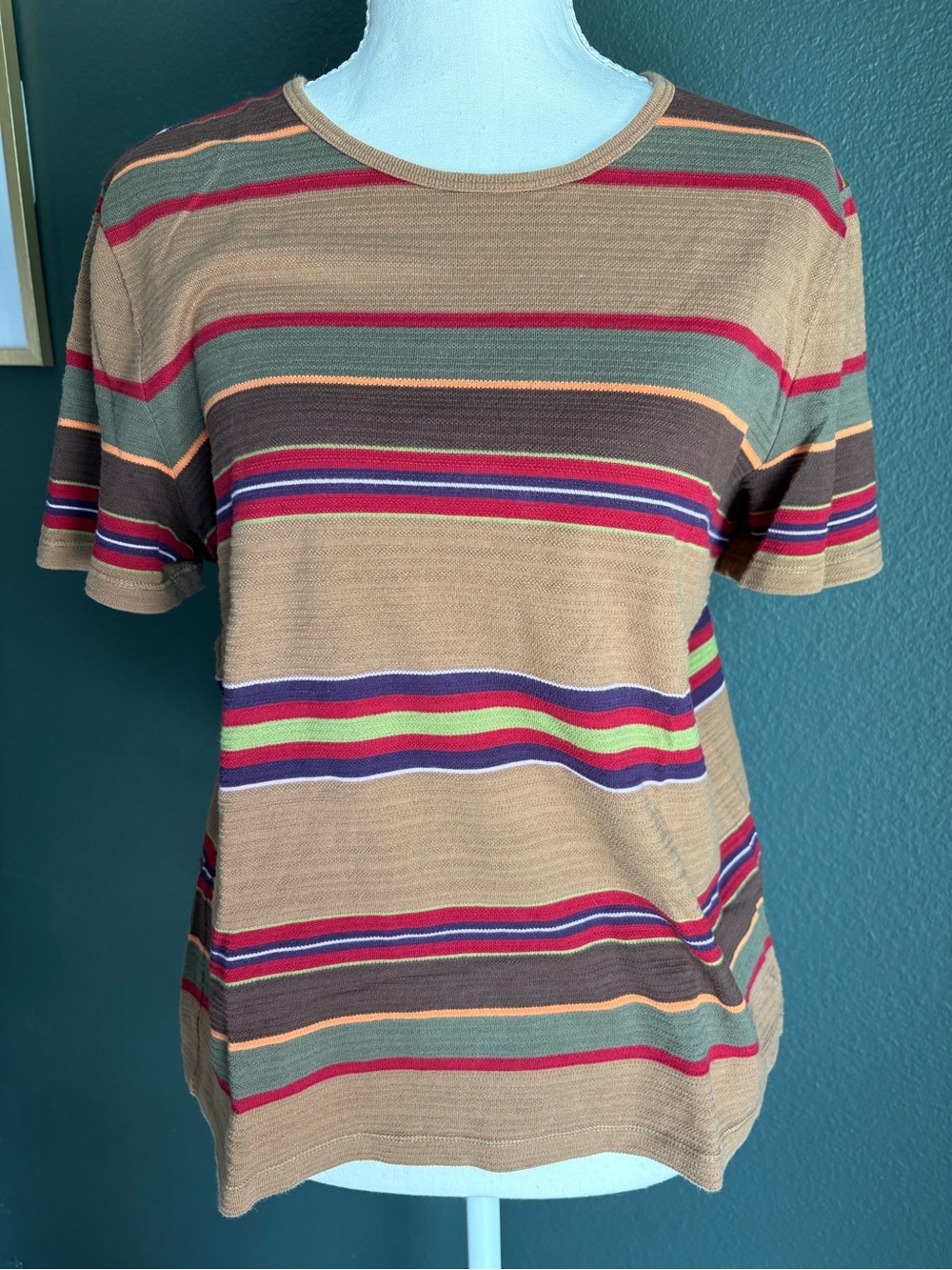 Y2K Lauren Ralph Lauren Striped Knit Tee Large 100% Cotton Preppy